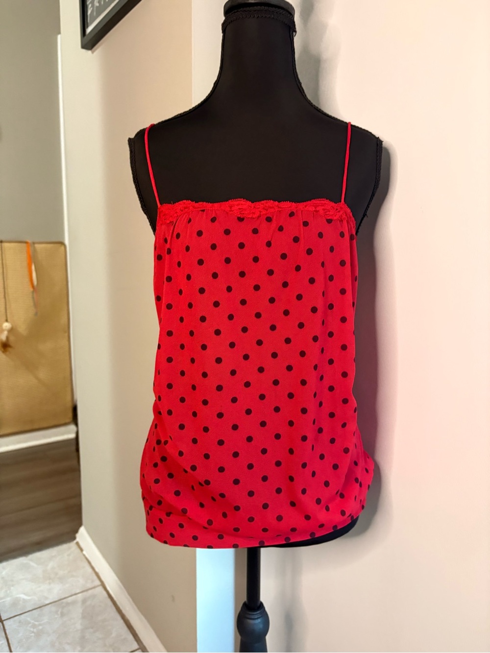 Red Polka Dot Spaghetti Strap Tank Top